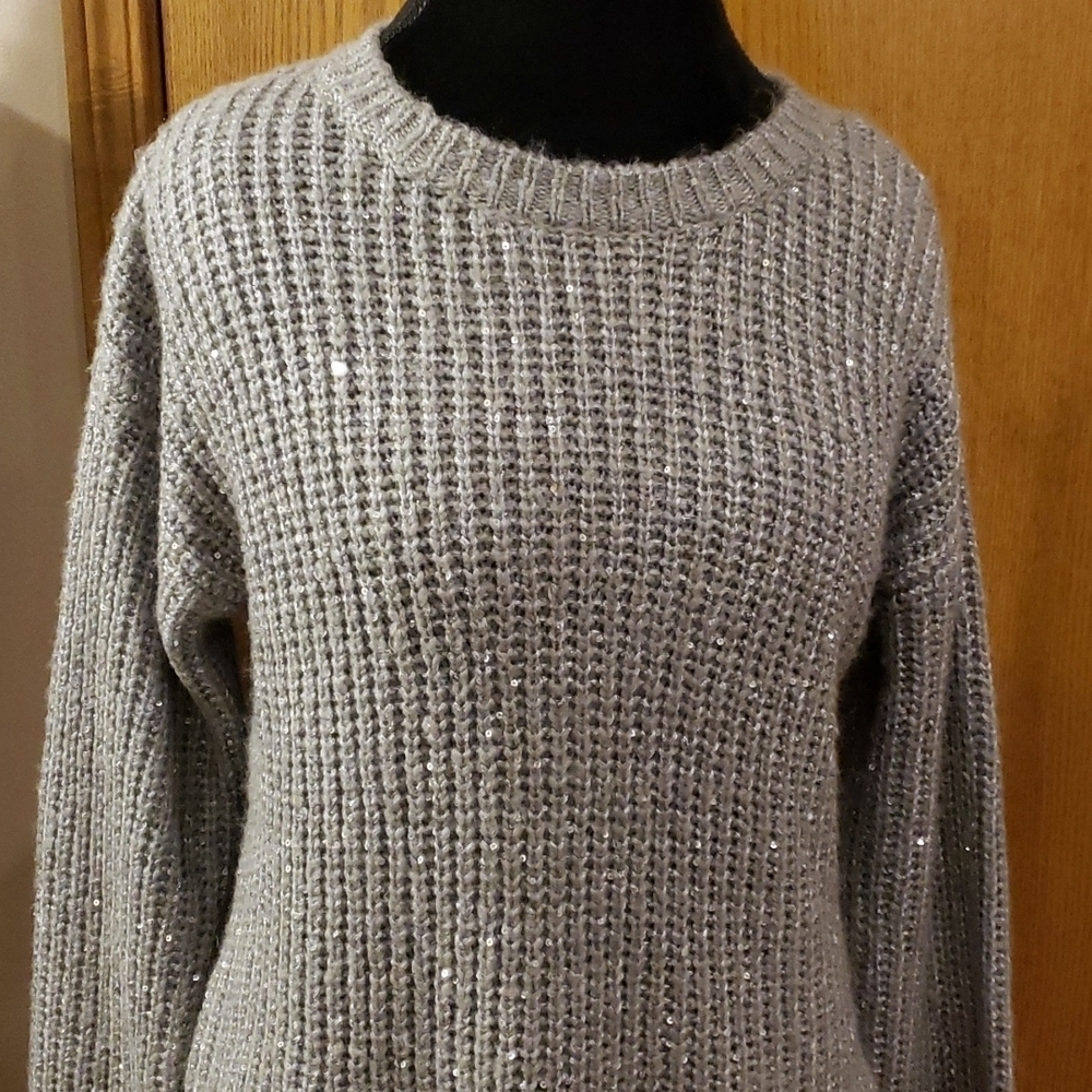 Calvin Klein nwt silver sequins grey sweater warm